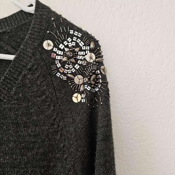 VICTOR ALFANO Women's Gray Wool Sweater - Gem Details - Size M - Pockets - Picture 3 of 6